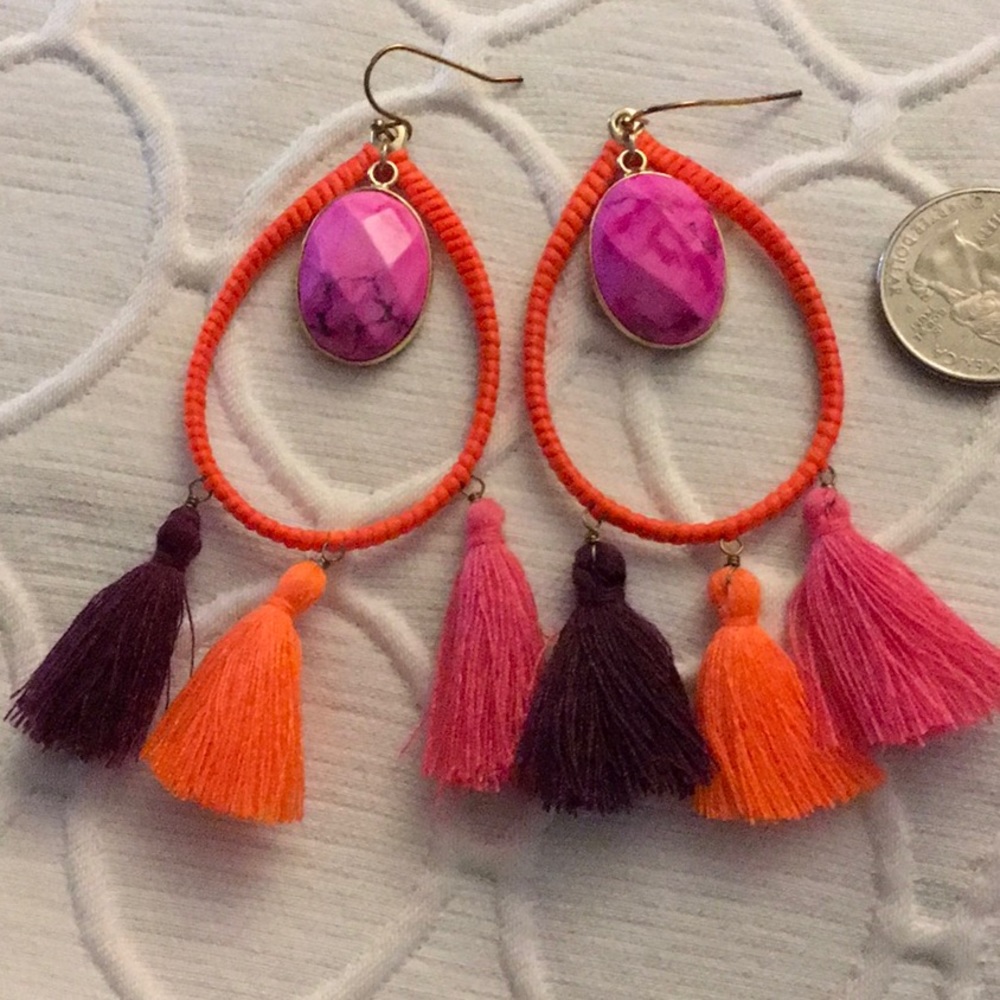 Colorful tassel statement earrings NWOT